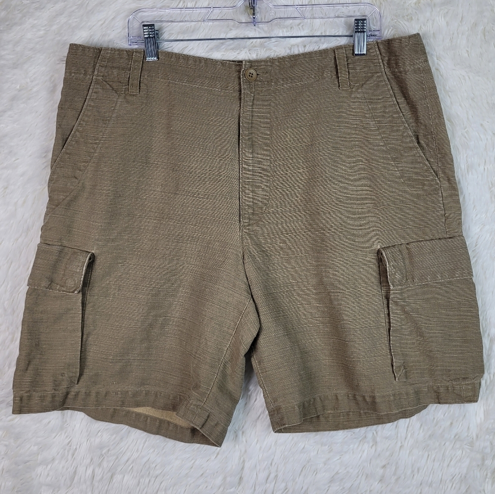 Vtg Banana Republic Mens 38 Tan Linen & Cotton Blend Cargo Shorts Safari Outdoor
